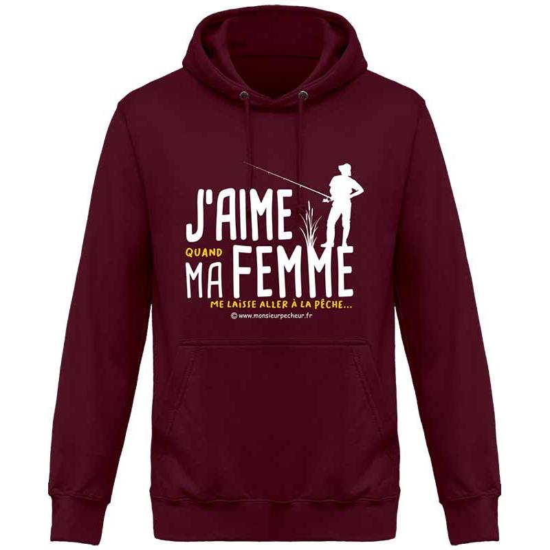 Pour vos sorties - Sweat Homme Monsieur Pêcheur J Aime MA Femme - Burgundy - L