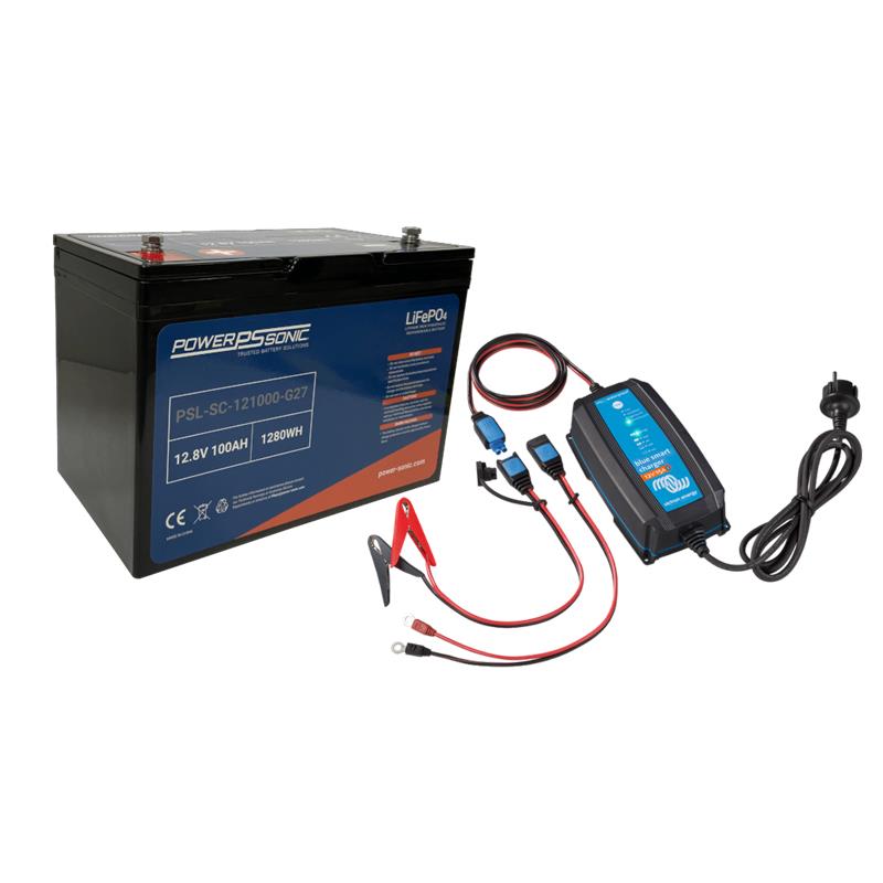 Pour vos sessions - Batterie Lithium Power Sonic LIFEPO4 Power Sonic 12V 100AH + Chargeur Étanche Victron 12V15A - 12.7 - Avec Chargeur - 100 - 307X168X221