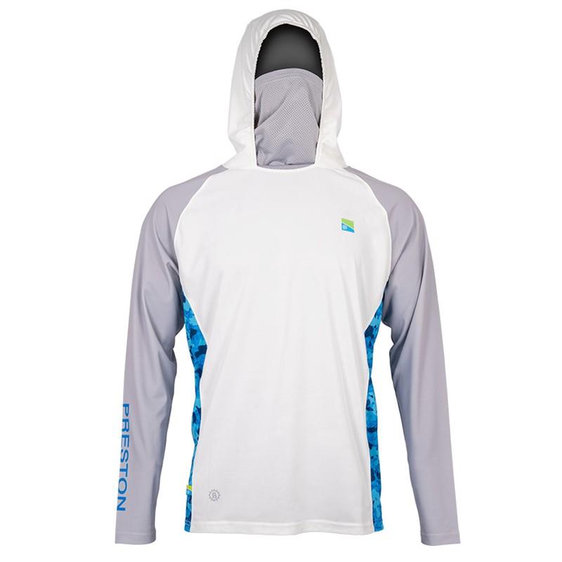 Pour vos sorties - T-shirt Manches Longues Homme Preston Innovations Performance Hooded SUN Shirt UPF - 40 - Blanc/gris - Blanc - Gris - L