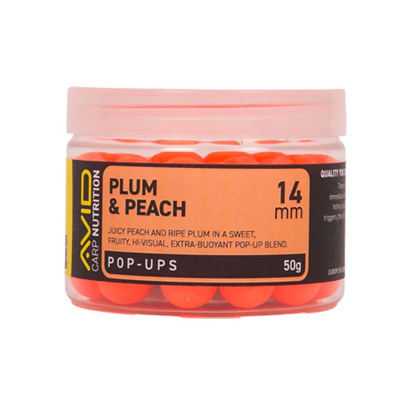 Choix du pêcheur - Bouillette Flottante Avid Carp Plum & Peach POP - UP - Orange - 14 - Plum Peach - 50